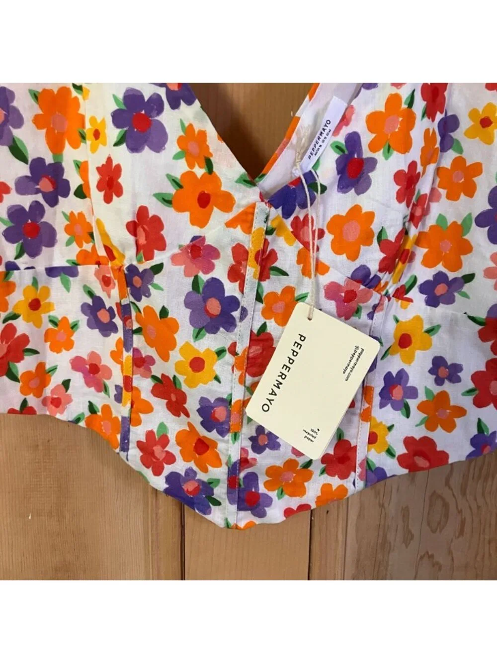 Peppermayo x Revolve Womens Floral Linen Bustier Tie Top Size 12 White SP NWT - Picture 5 of 12